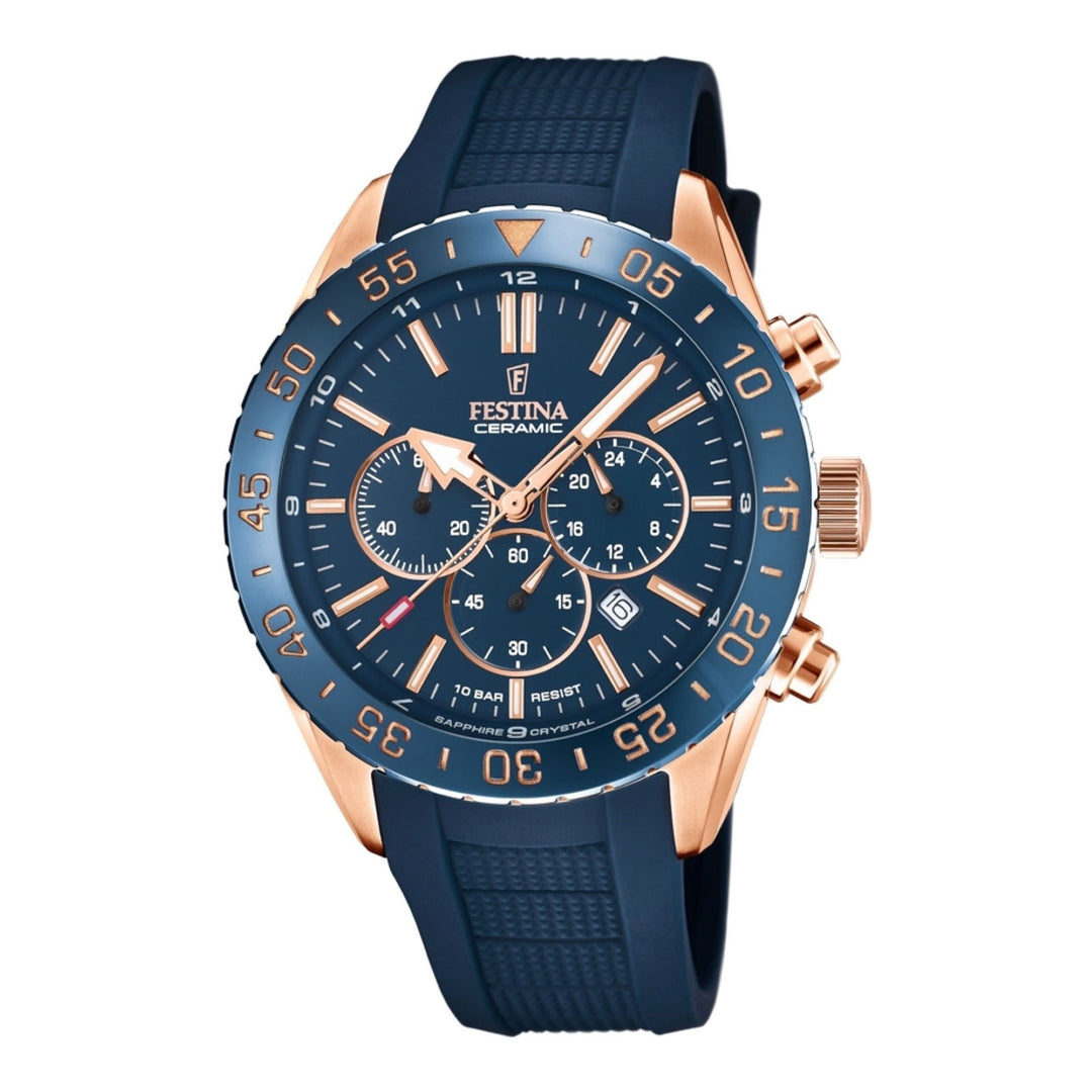 Festina F20516/1 Men's Chronograph Blue Rubber Strap Wristwatch - H S Johnson