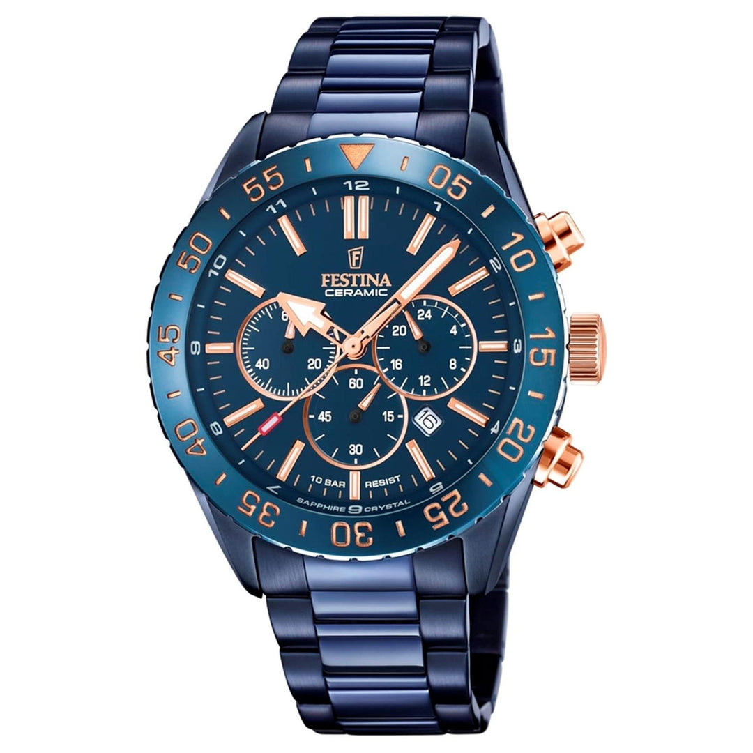 Festina F20576/1 Men's Chronograph With Blue Tone Steel Bracelet Wristwatch - H S Johnson