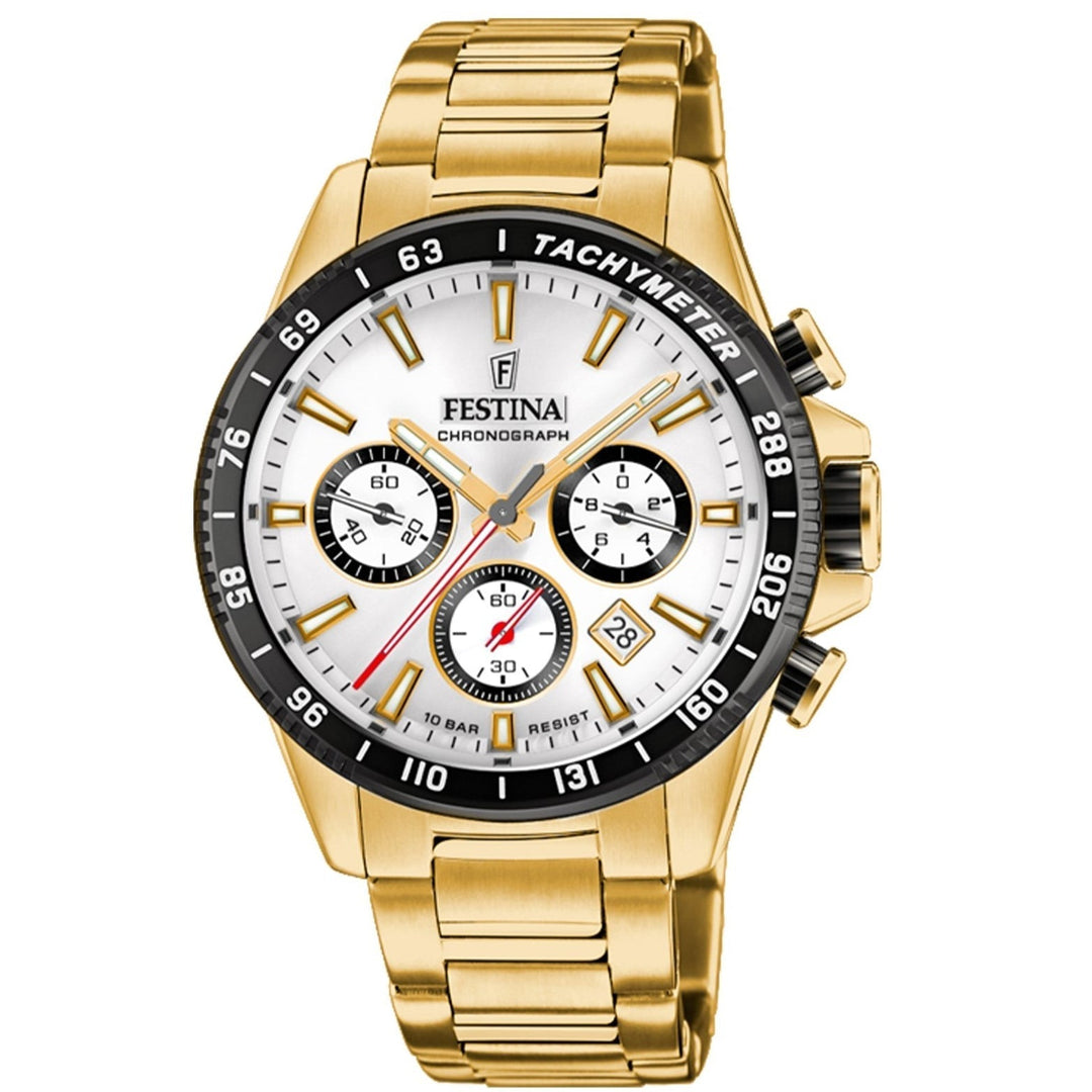 Festina F20634/1 Men's White Dial Gold Tone Case Chronograph Wristwatch - H S Johnson