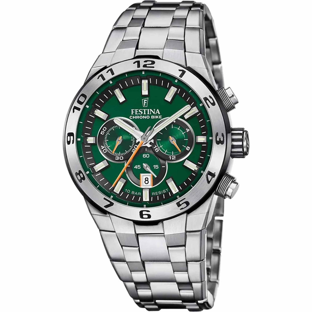 Festina F20670/2 Men's Green Chrono Bike Steel Bracelet Wristwatch - H S Johnson