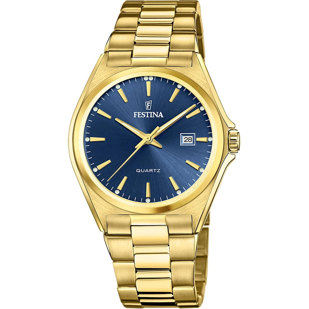 Festina F20555/4 Men's Blue Dial Gold Tone Bracelet Wristwatch - H S Johnson