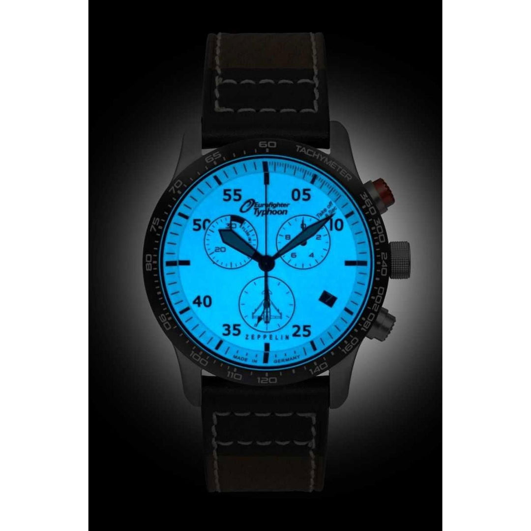 Zeppelin 7298-5 Eurofighter Typhoon Chronograph Leather Strap Wristwatch - H S Johnson