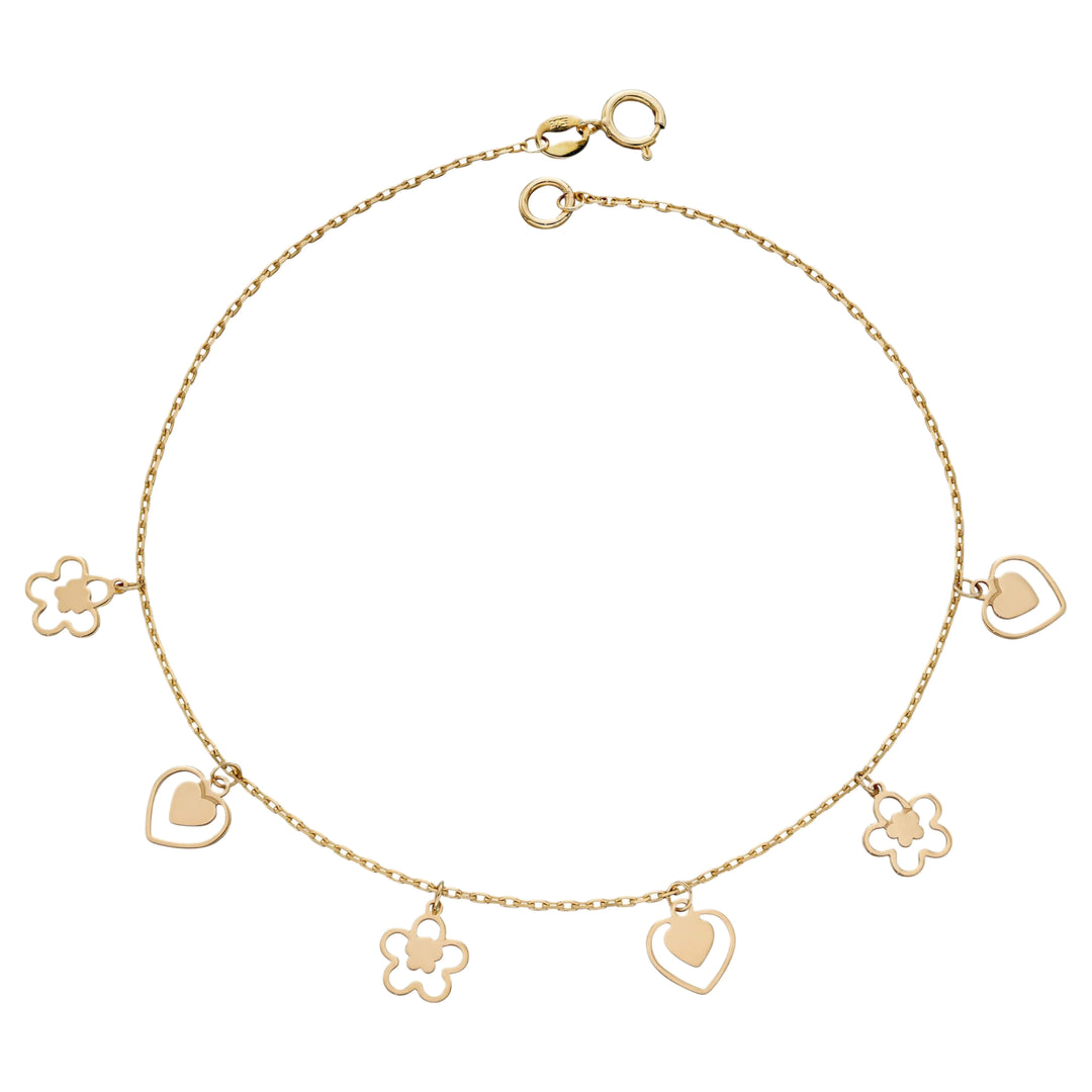 Elements Gold GB508 Heart and Flower Charm Bracelet in 9ct Gold