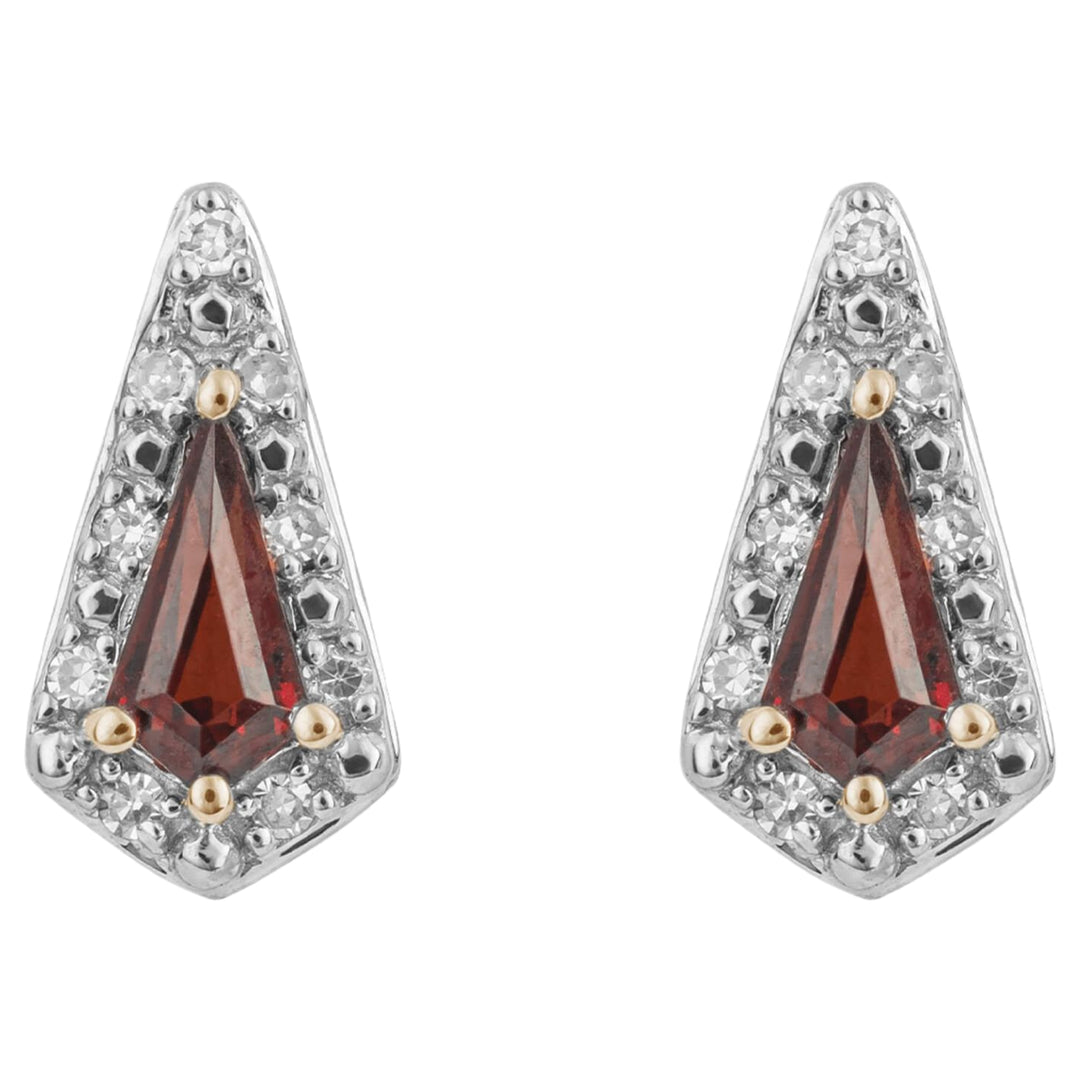 Elements Gold GE1054K Trapeze Cut Garnet Stud Earrings With Diamond in 9ct Gold