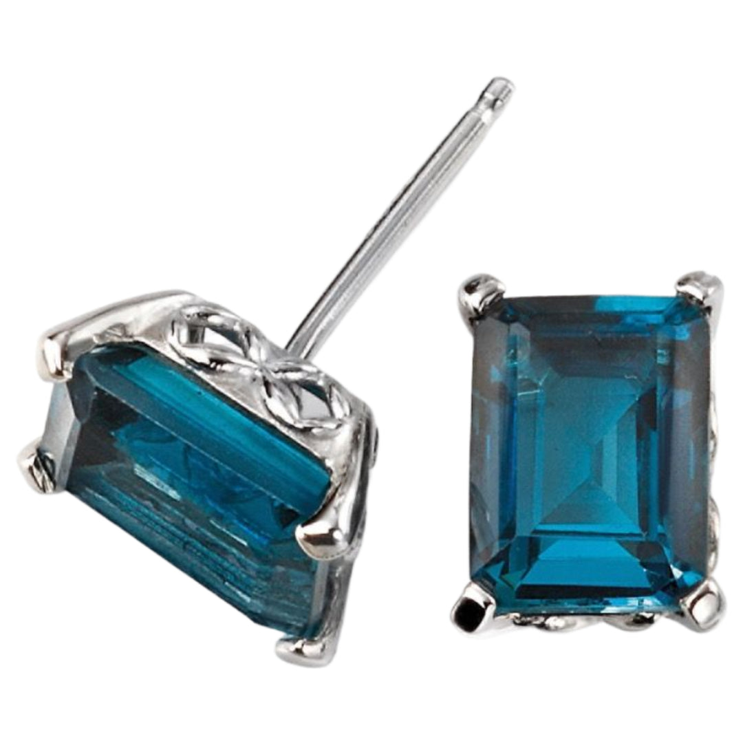 Elements Gold GE2082T Rectangle London Blue Topaz Earrings in 9ct White Gold
