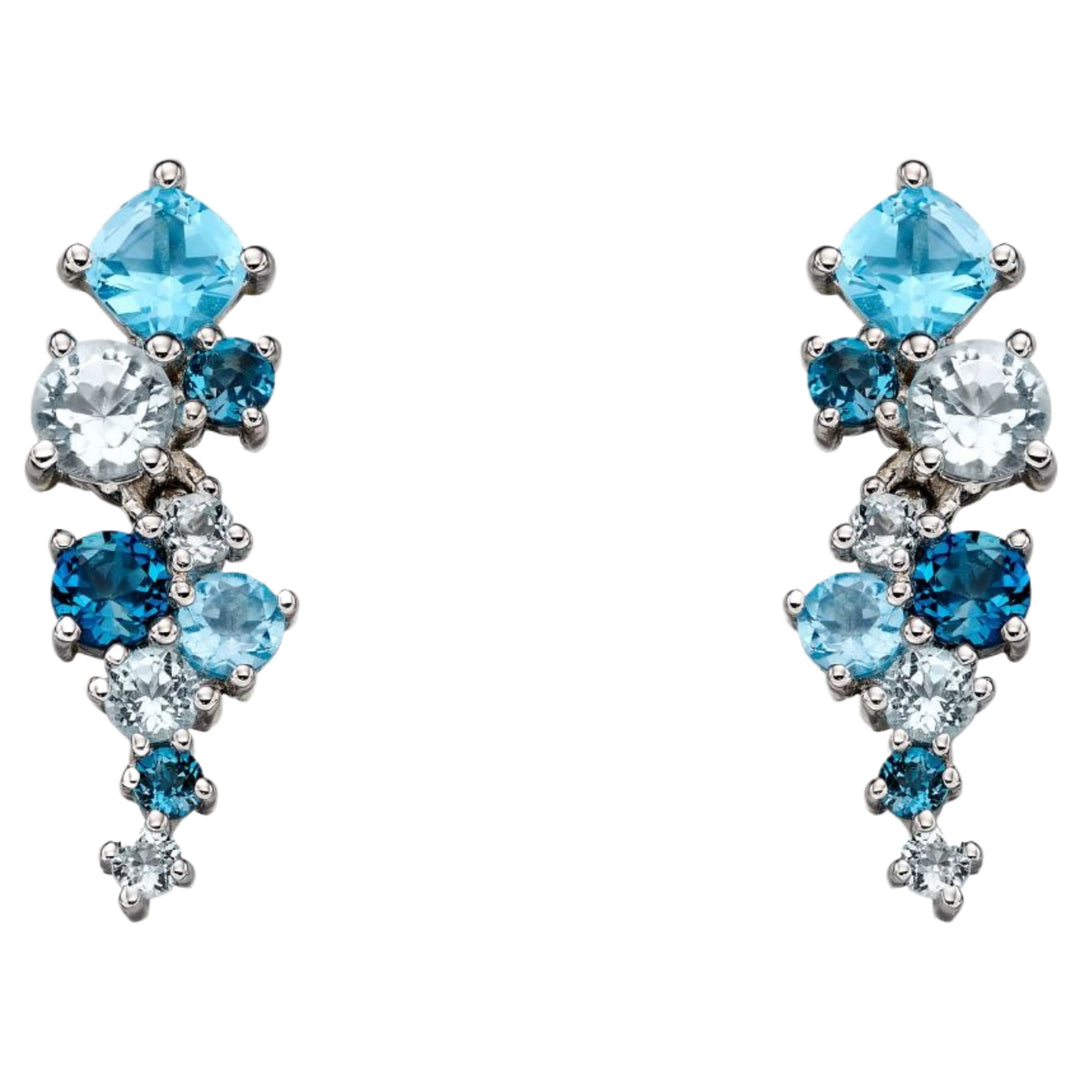 Elements Gold GE2225T Scatter Earrings with Blue Topaz in 9ct White Gold
