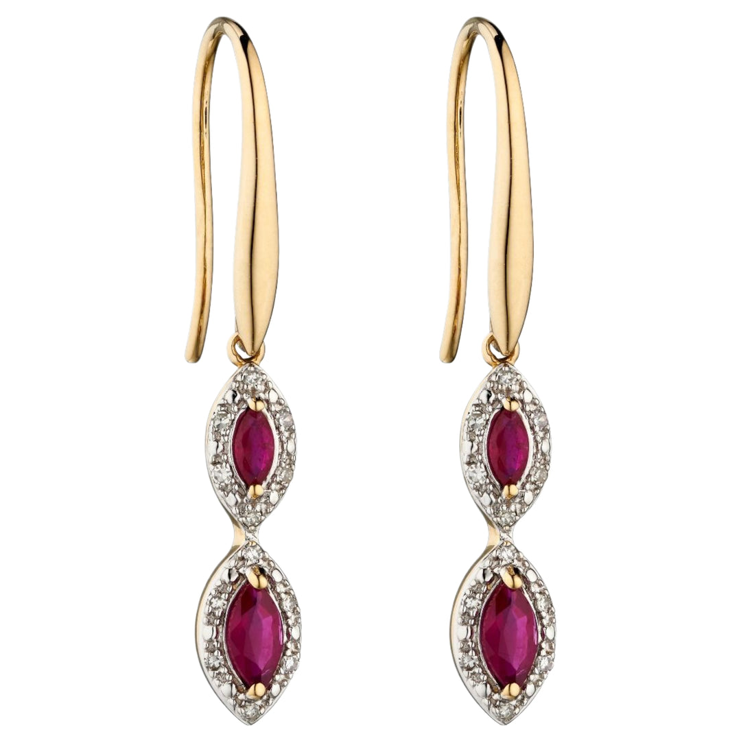 Elements Gold GE2283R Marquise Double Drop Earrings in 9ct Gold