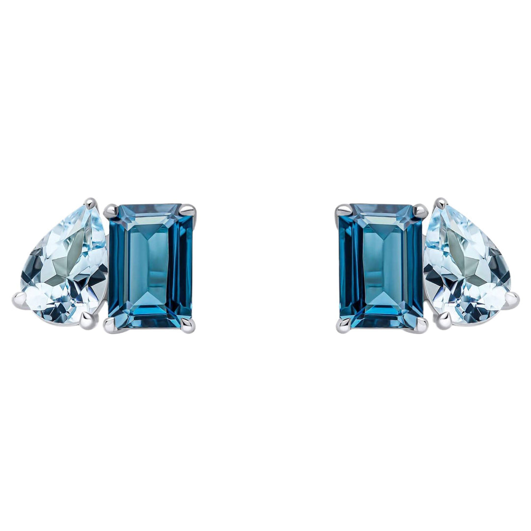 Elements Gold GE2473 Toi et Moi Blue Topaz Stud Earrings in 9ct White Gold