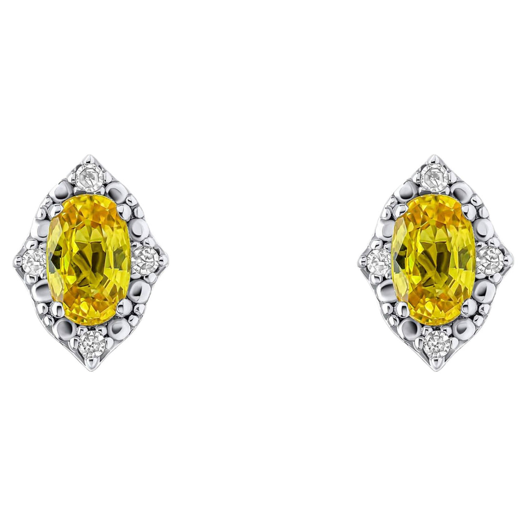 Elements Gold GE2490Y Oval Sapphire And Diamond Stud Earrings in 9ct White Gold