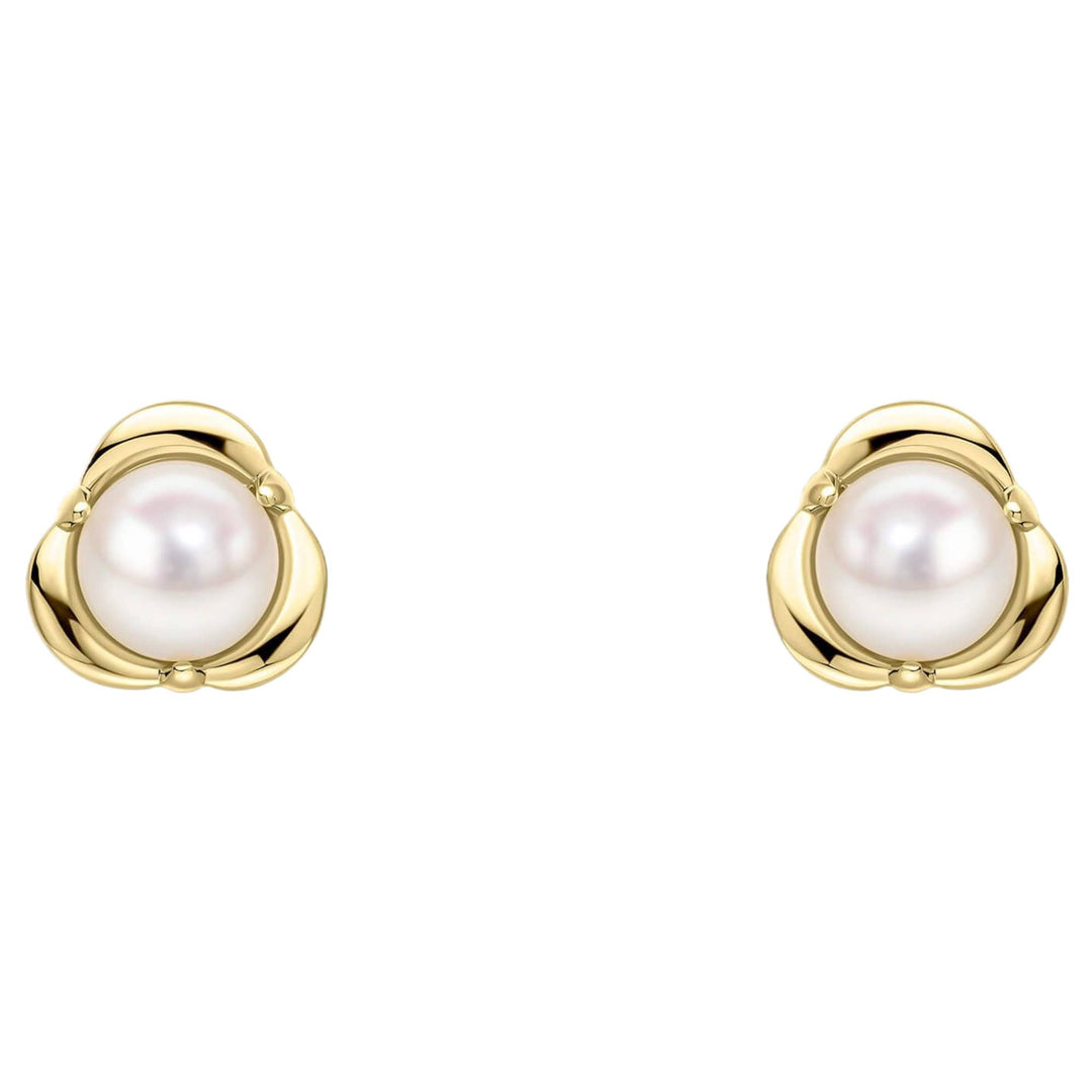 Elements Gold GE2499W Petal Set Pearl Stud Earrings in 9ct Gold