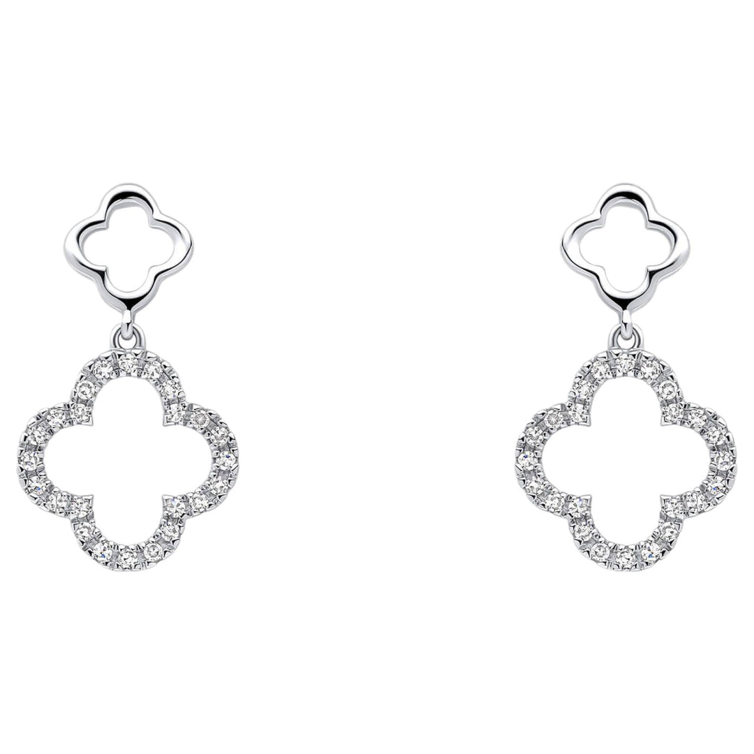 Elements Gold GE2508C Diamond Quatrefoil Drop Earrings in 9ct White Gold