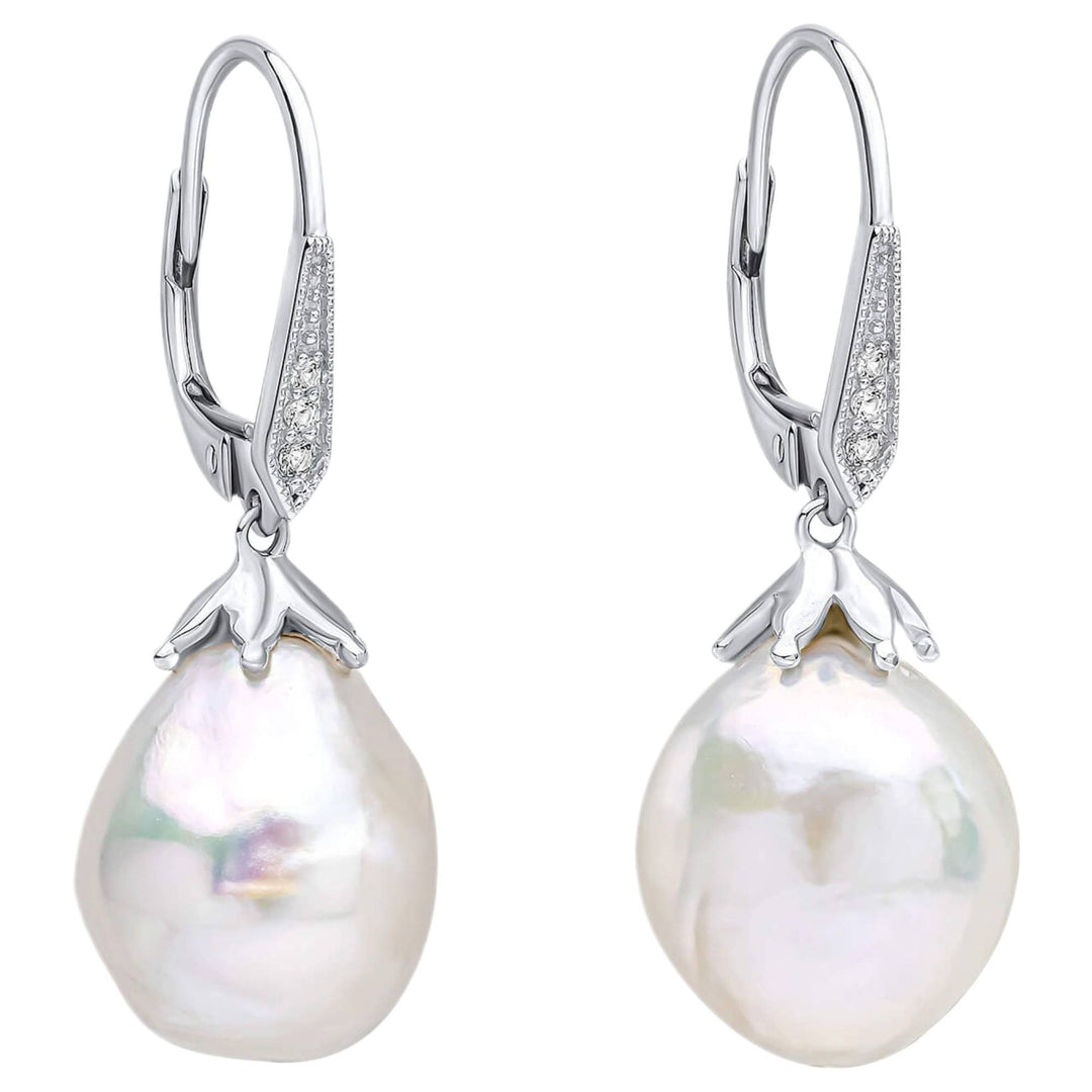 Elements Gold GE2510W Oversized Baroque Pearl Drop Earrings in 9ct White Gold