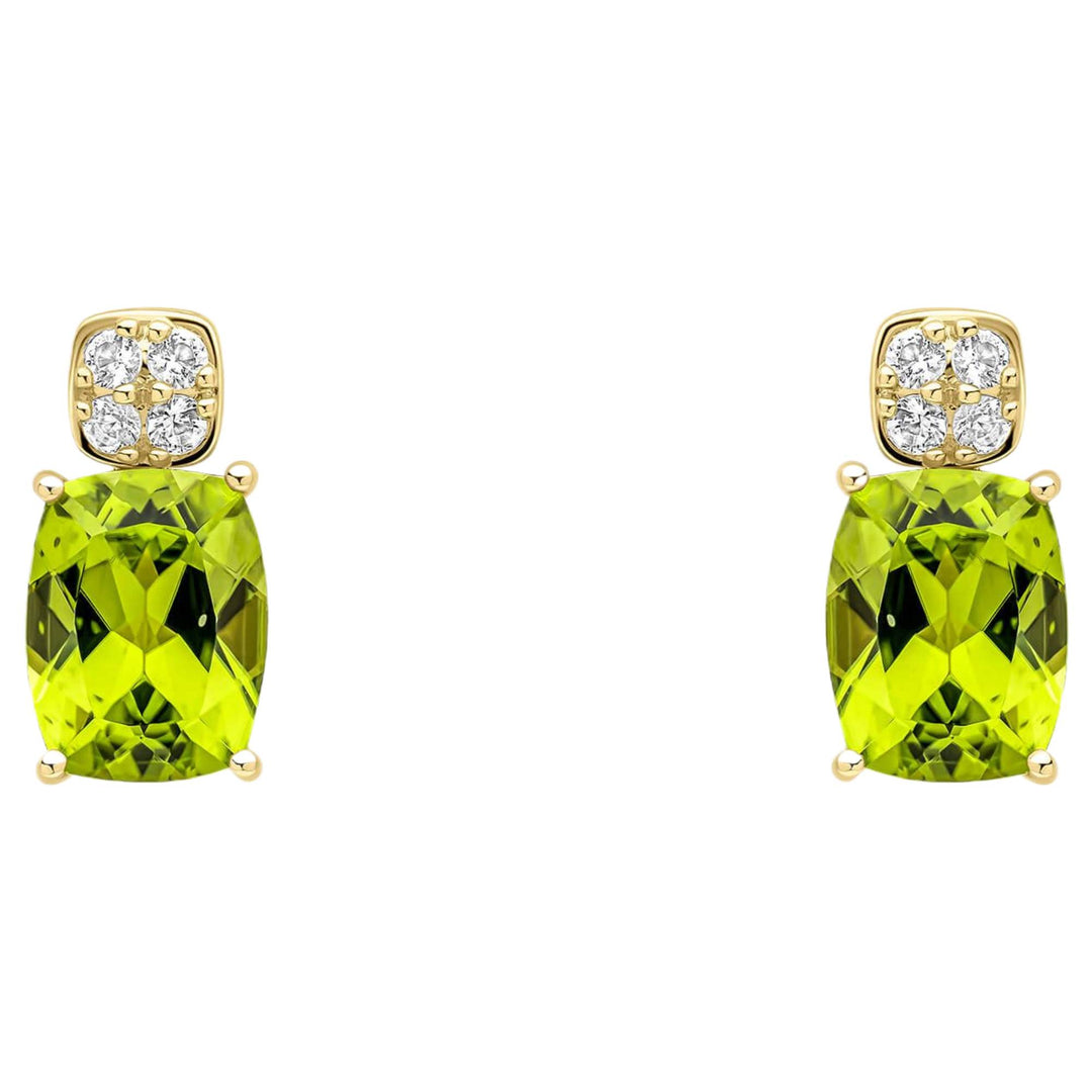 Elements Gold GE2512G Cushion Cut and Cluster Peridot Earrings in 9ct Gold