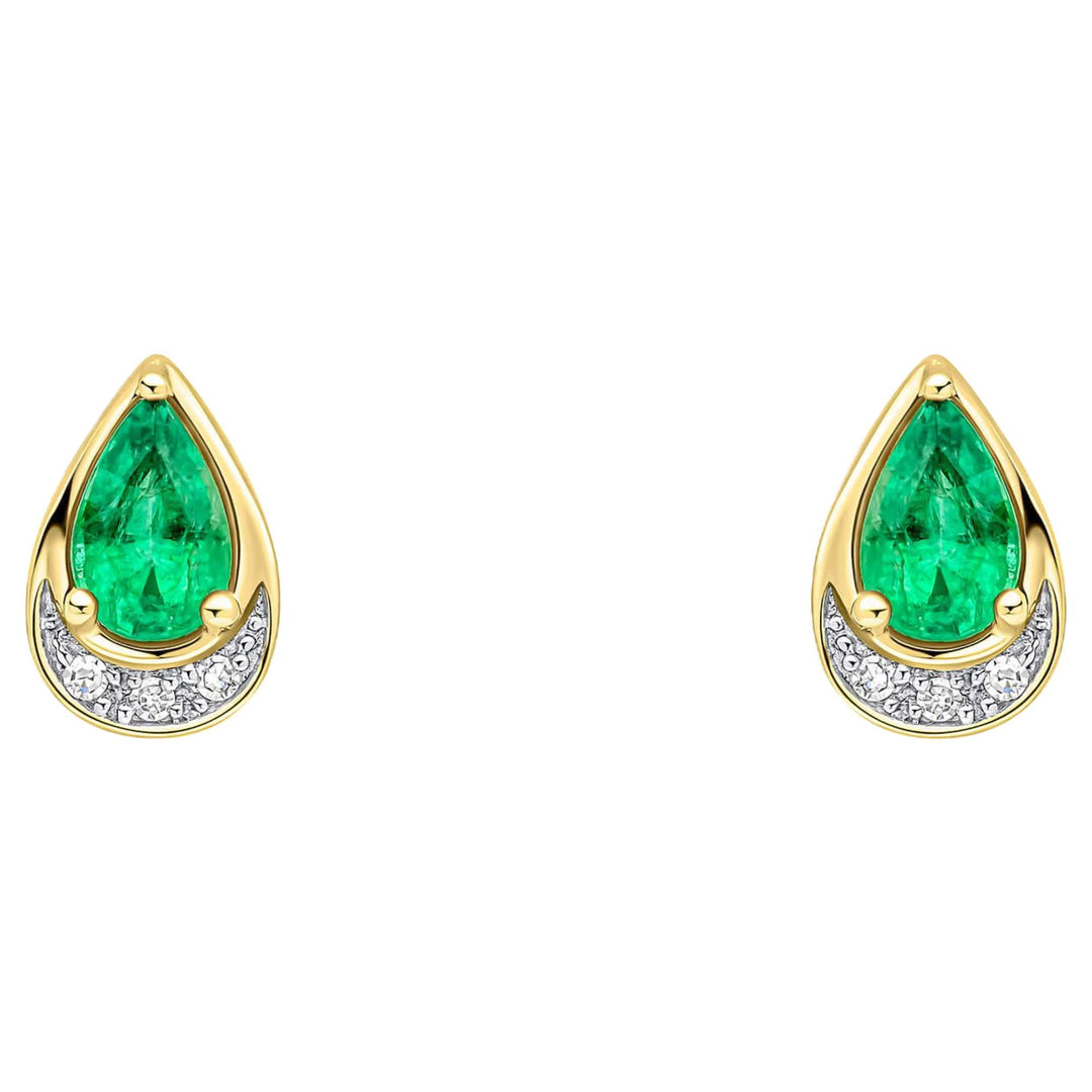 Elements Gold GE2513G Teardrop Emerald and Diamond Stud Earrings in 9ct Gold