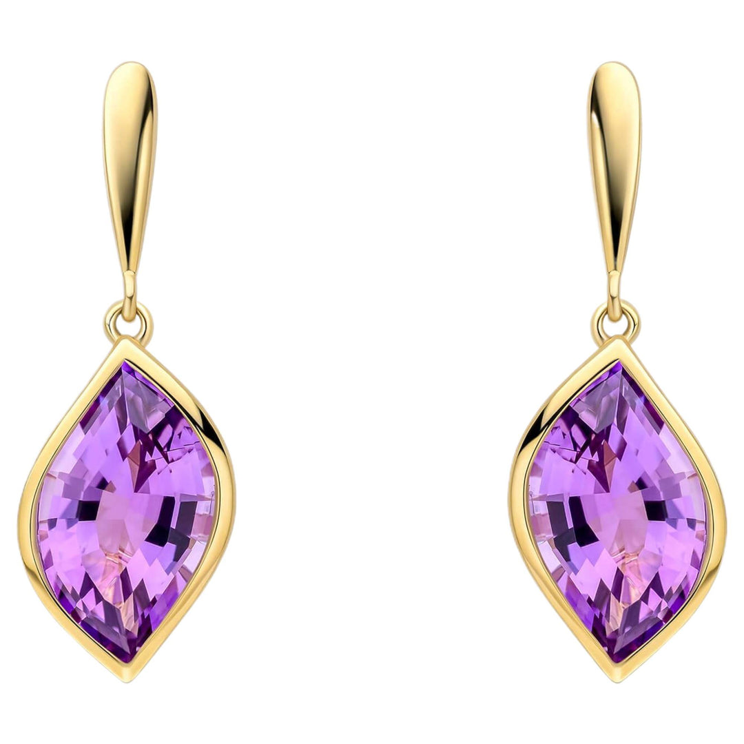 Elements Gold GE2516M Flame Cut Amethyst Drop Earrings in 9ct Gold