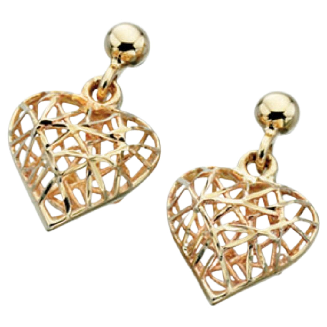 Elements Gold GE841 Caged Heart Drop Earrings in 9ct Gold