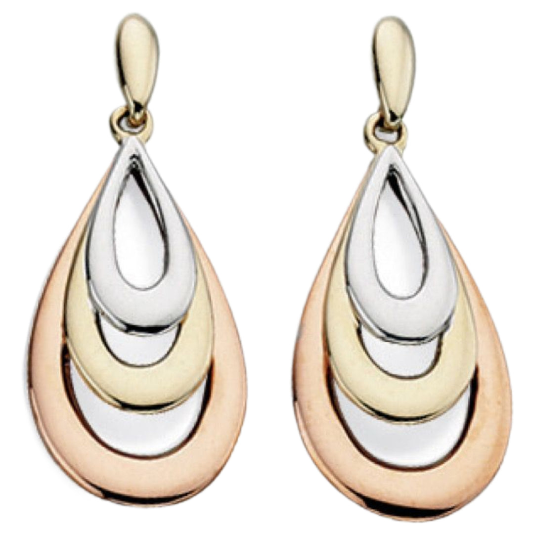 Elements Gold GE845 Tri-Metal Teardrop Earrings in 9ct Gold