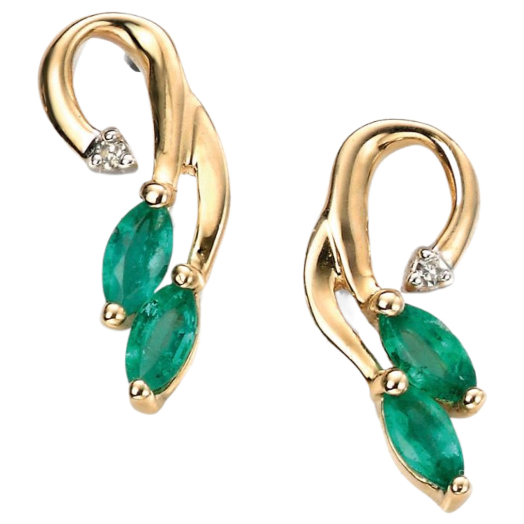 Elements Gold GE861G Vine Style Earrings With Emerald in 9ct Gold