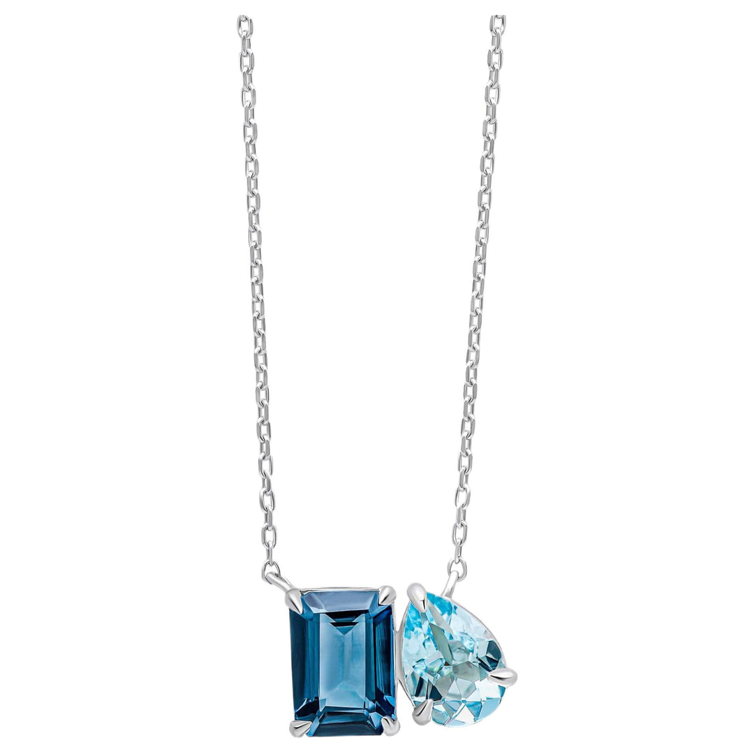 Elements Gold GN402 Toi et Moi Blue Topaz Necklace in 9ct White Gold
