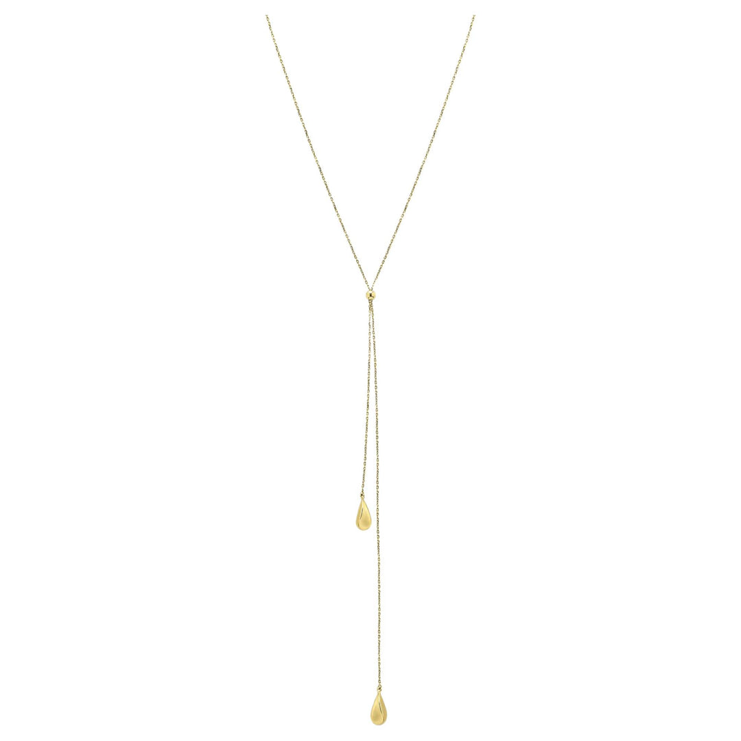 Elements Gold GN421 Organic Teardrop Lariat Necklace in 9ct Gold