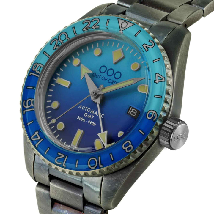Out Of Order 001-25.BB.BAND Men's Bomba Blu Auto Ultra Distressed GMT Wristwatch