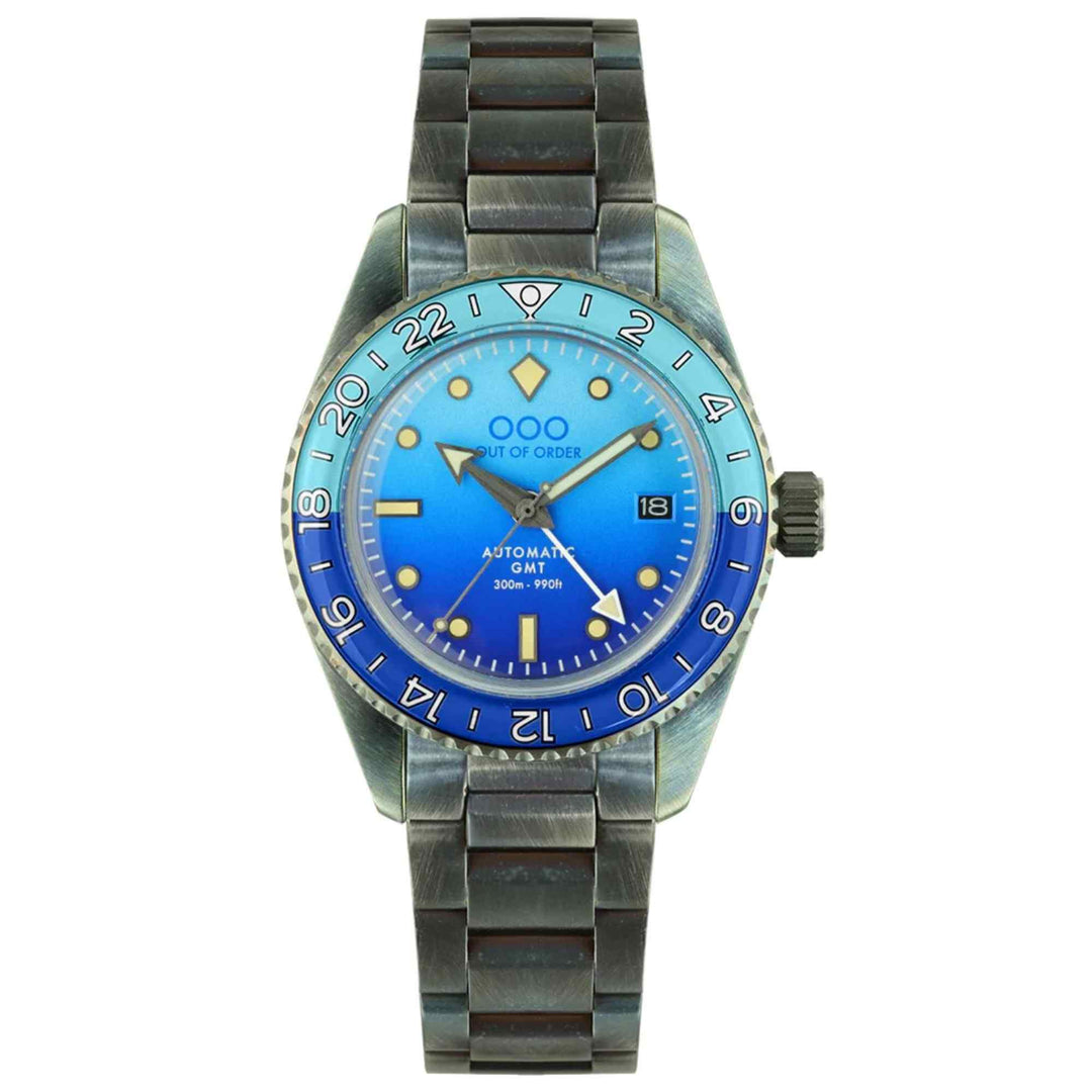 Out Of Order 001-25.BB.BAND Men's Bomba Blu Auto Ultra Distressed GMT Wristwatch