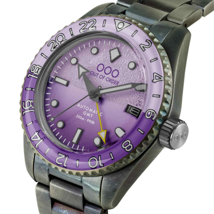 Out Of Order 001-25.LA.BAND Men's Dark Violet Auto Ultra Distressed GMT Wristwatch