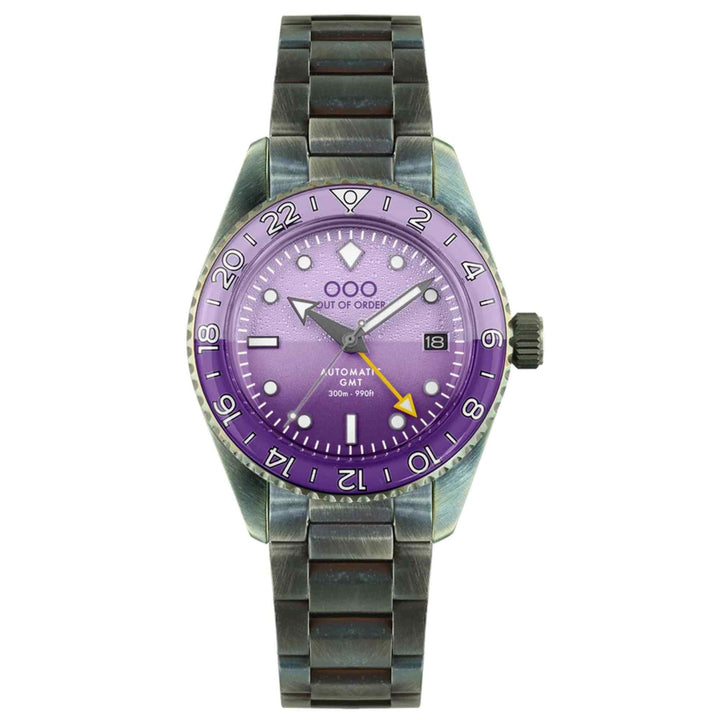 Out Of Order 001-25.LA.BAND Men's Dark Violet Auto Ultra Distressed GMT Wristwatch