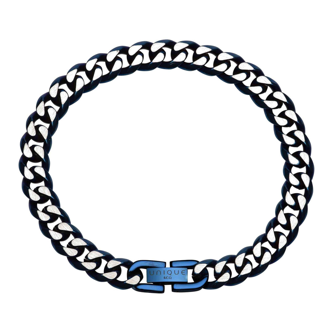 Unique & Co LAB-158/21CM Men's Matte and Polished Blue IP Bracelet