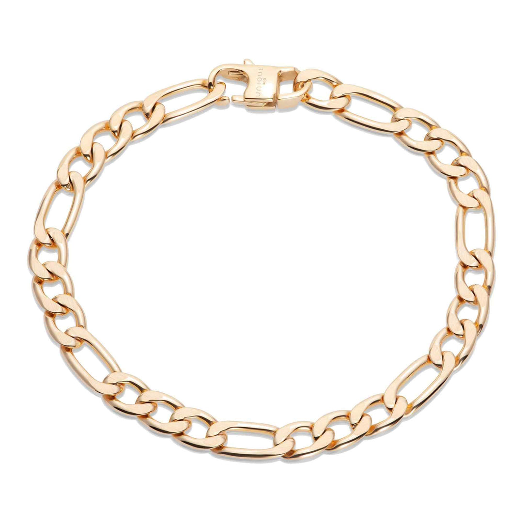 Unique & Co LAB-205/21CM Men's Figaro Matte And Polished Gold IP Bracelet