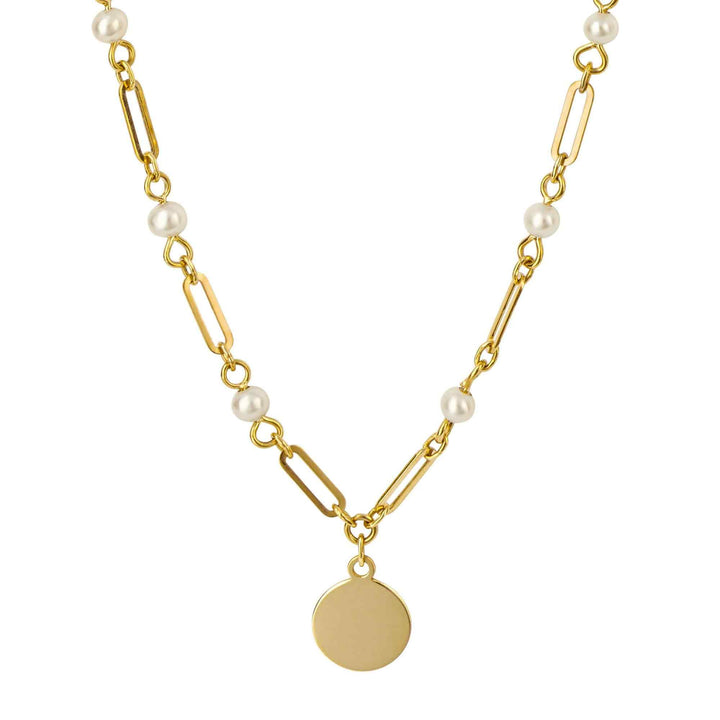 Elements Gold GN387W Pearl Station Necklace with Disc