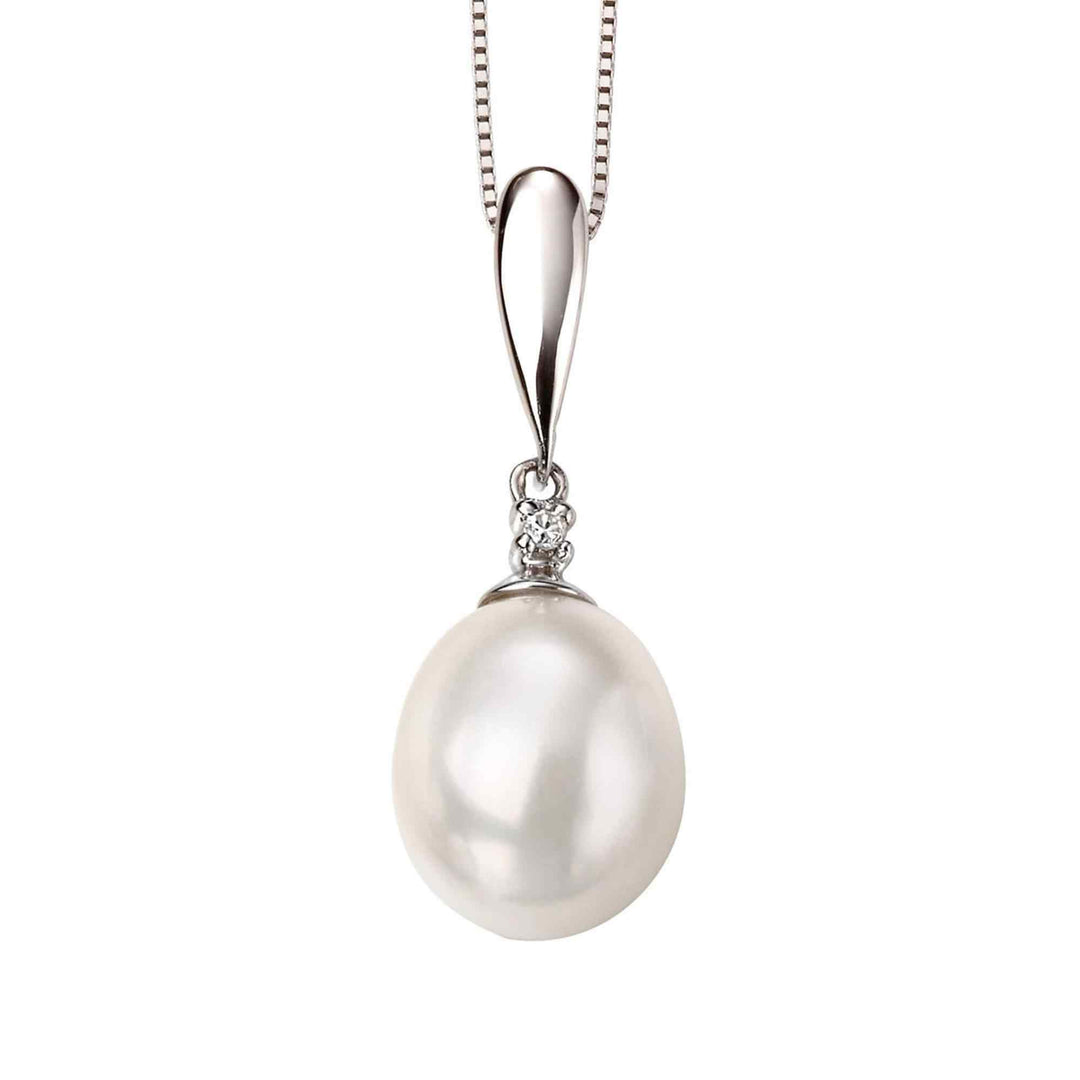 Elements Gold GP2018W Freshwater Pearl and Diamond Drop Pendant Only