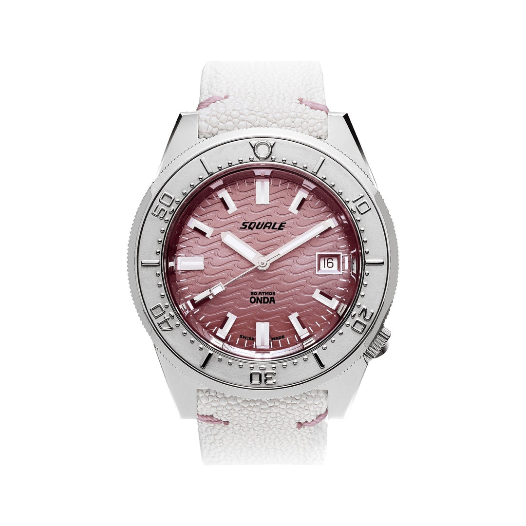 Squale 1521PINK Onda Automatic White Leather Wristwatch - H S Johnson (7800816795874)