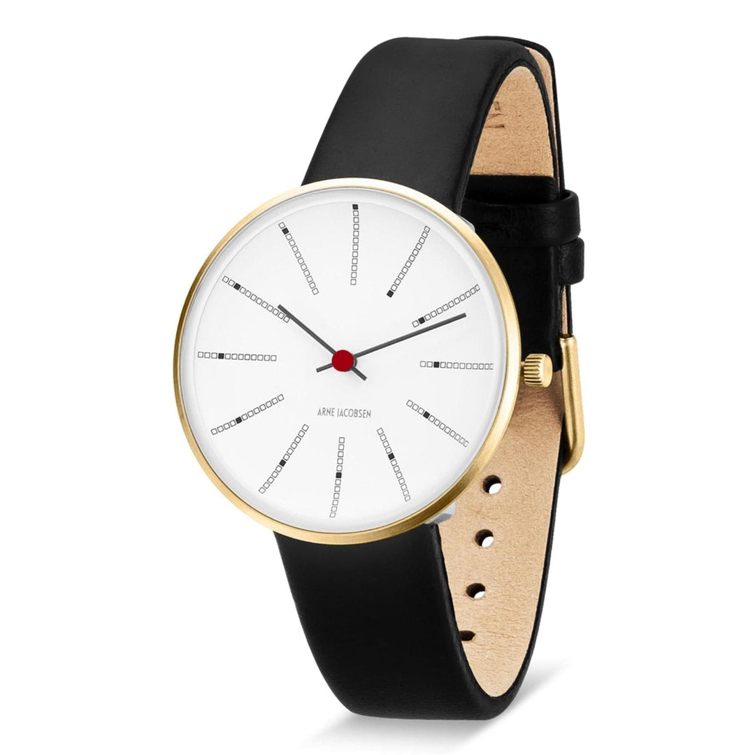 Arne Jacobsen 53107-1601G Bankers White Dial Black Leather Strap Wristwatch | H S Johnson (7797562245346)