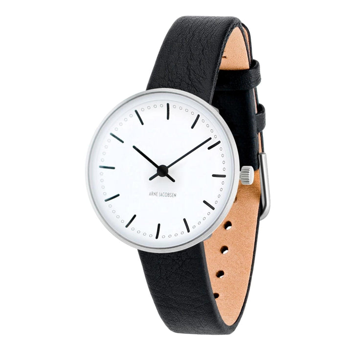 Arne Jacobsen 53200-1401 City Hall White Dial Black Leather Strap Wristwatch | H S Johnson (7797562966242)