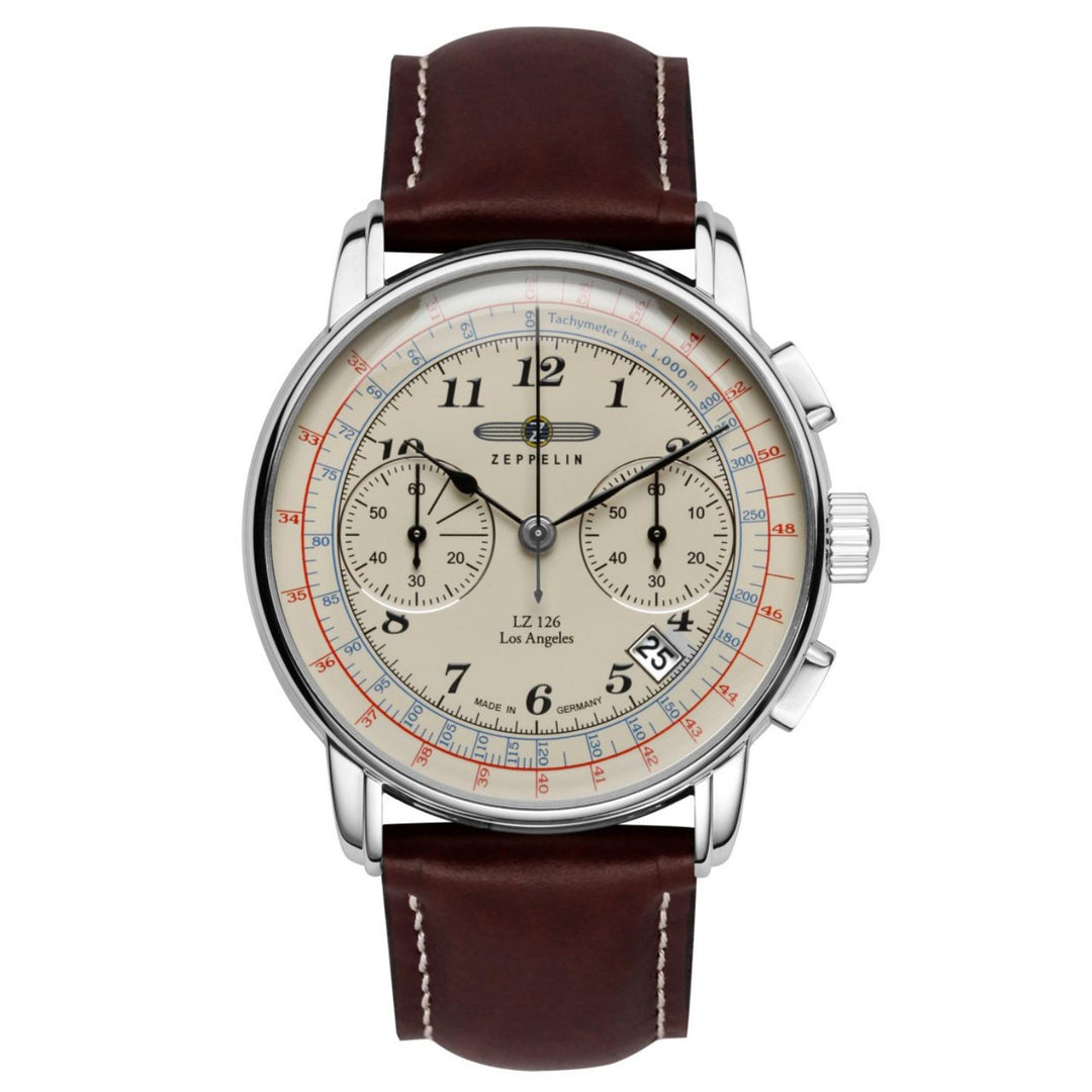 Zeppelin 7614-5 Los Angeles Chronograph Brown Leather Strap Wristwatch - H S Johnson (7988971045090)