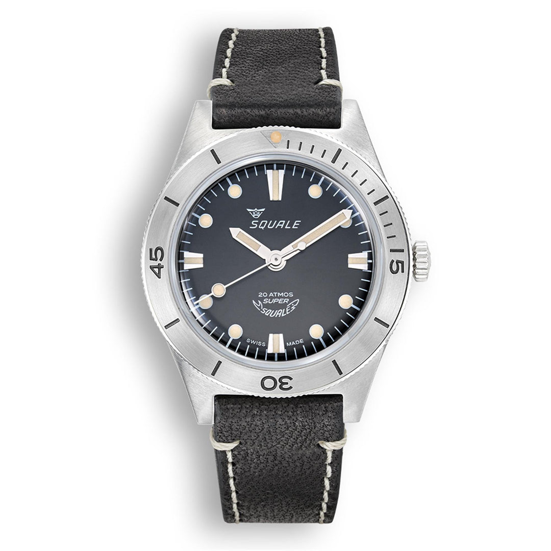 Squale SUPERSSBK.PN Sunray Black Leather Wristwatch - H S Johnson (7970328379618)