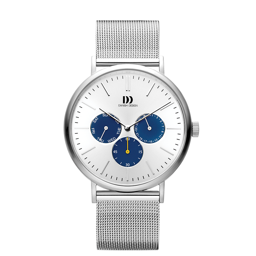 Danish Design IQ62Q1233 Hong Kong Day/Date Silver Blue Mesh Watch
