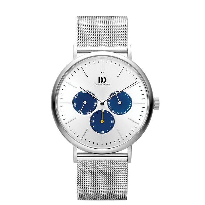 Danish Design IQ62Q1233 Hong Kong Day/Date Silver Blue Mesh Watch