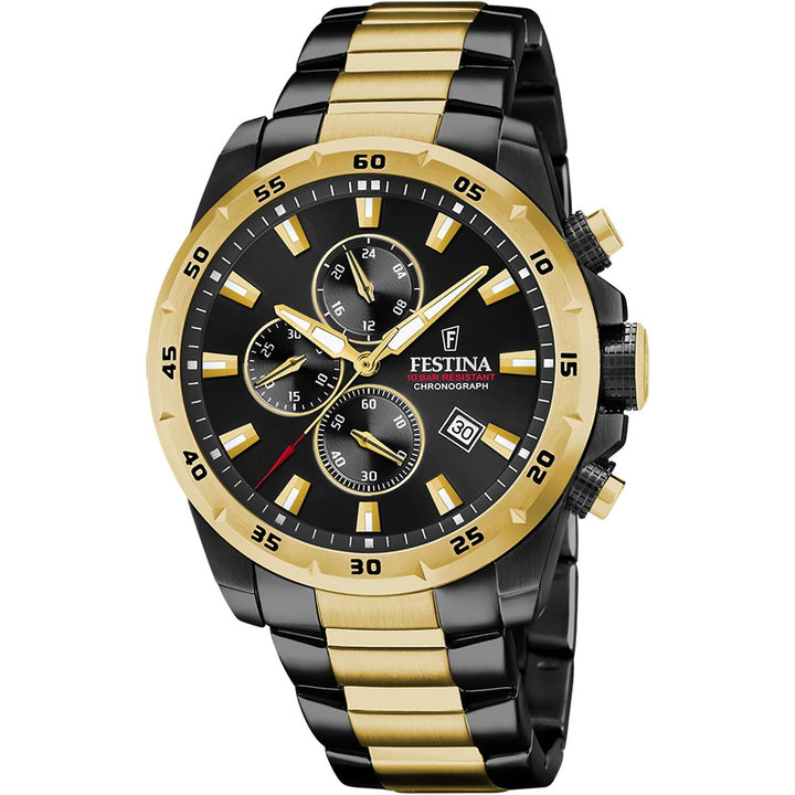 Festina F20563/1 Men's Black Dial Two Tone Steel Bracelet Wristwatch - H S Johnson