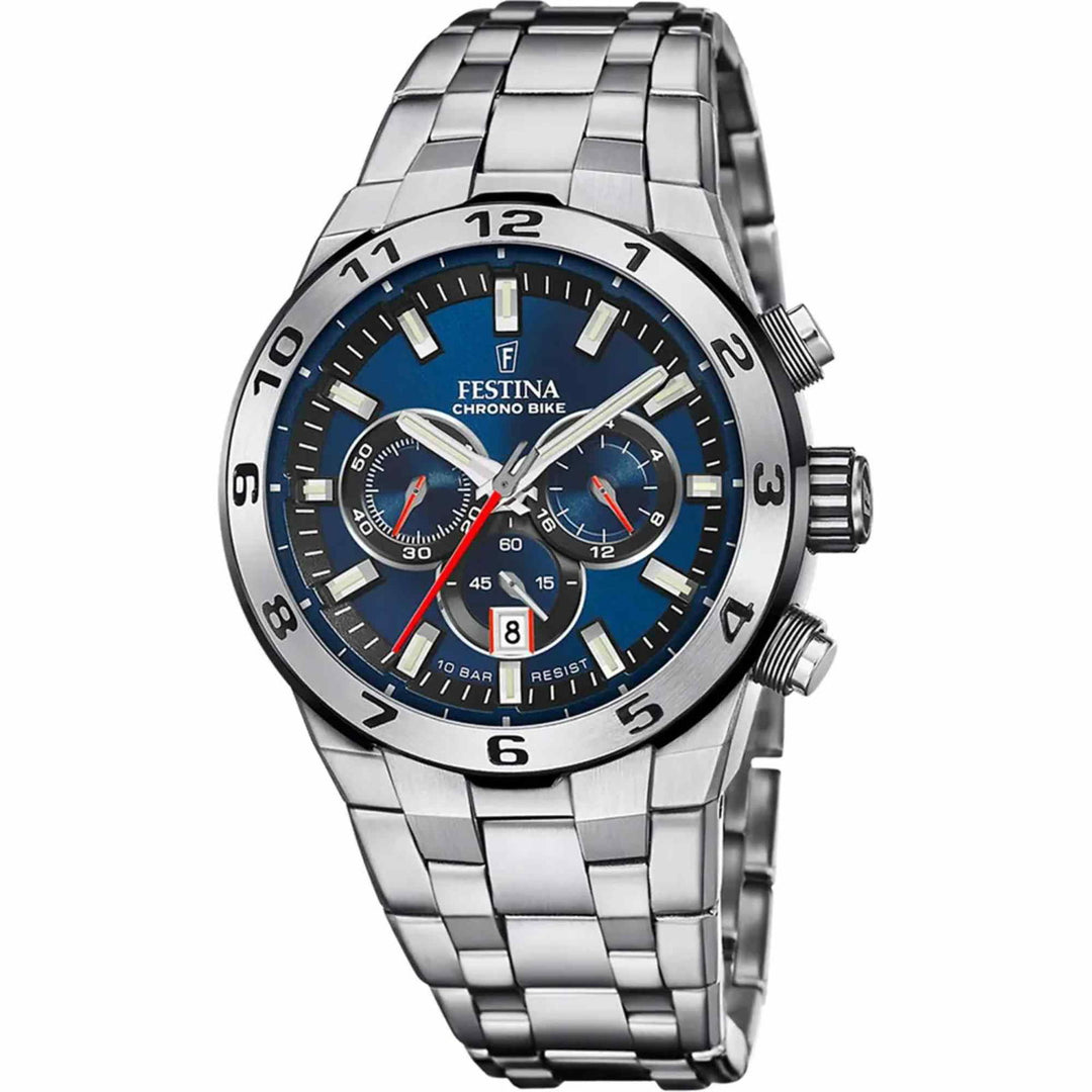 Festina F20670/1 Men's Blue Chrono Bike Steel Bracelet Wristwatch - H S Johnson
