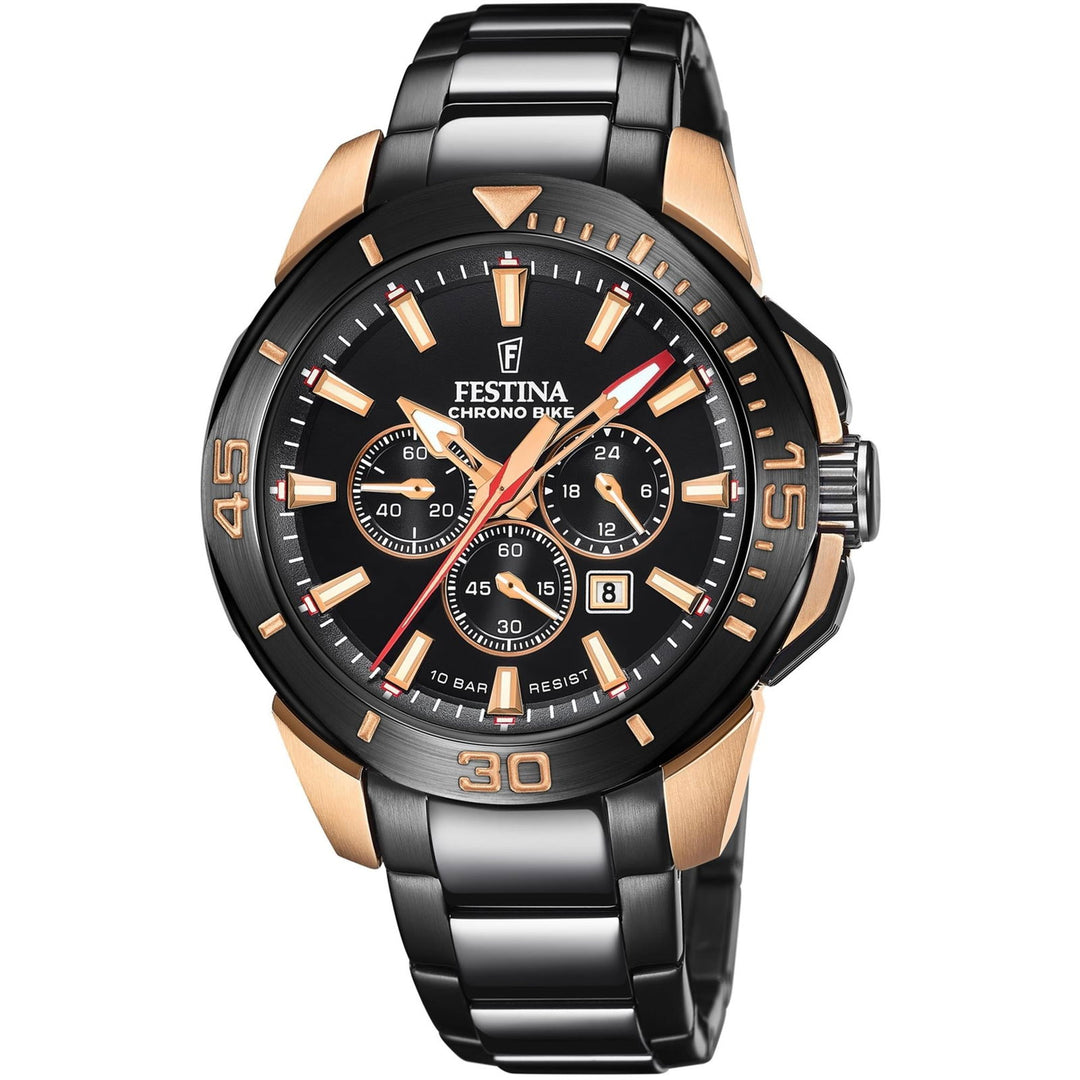 Festina F20645/1 Men's Chrono Bike Black Steel Bracelet Wristwatch - H S Johnson