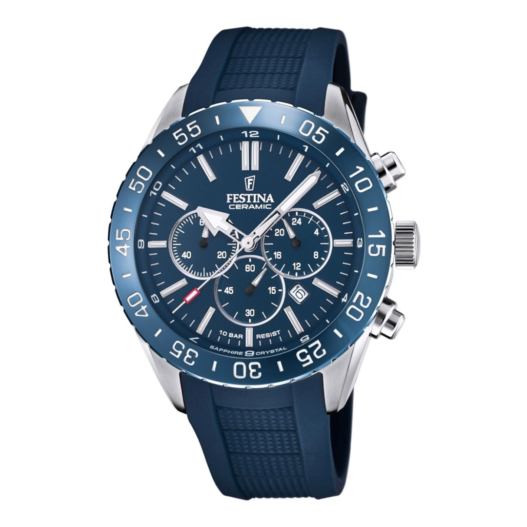 Festina F20515/1 Men's Chronograph Blue Dial And Rubber Strap Wristwatch - H S Johnson