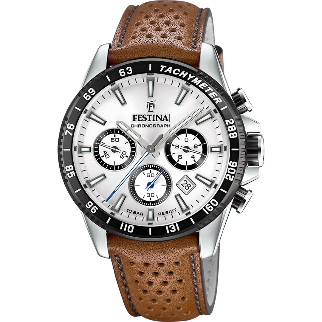 Festina F20561/1 Men's Chronograph Brown Leather Strap Wristwatch - H S Johnson