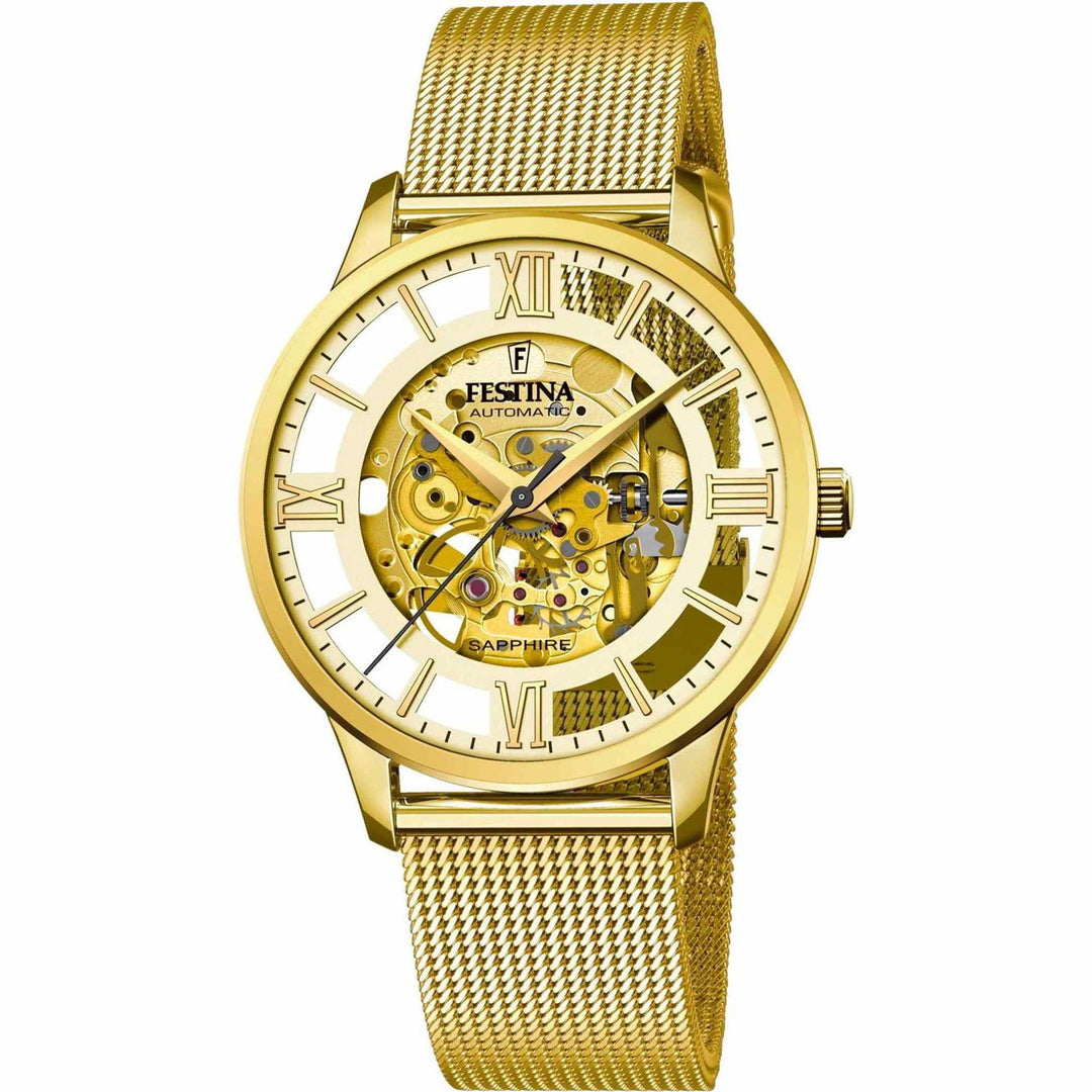 Festina F20667/1 Men's Skeleton Automatic Golden Wristwatch - H S Johnson