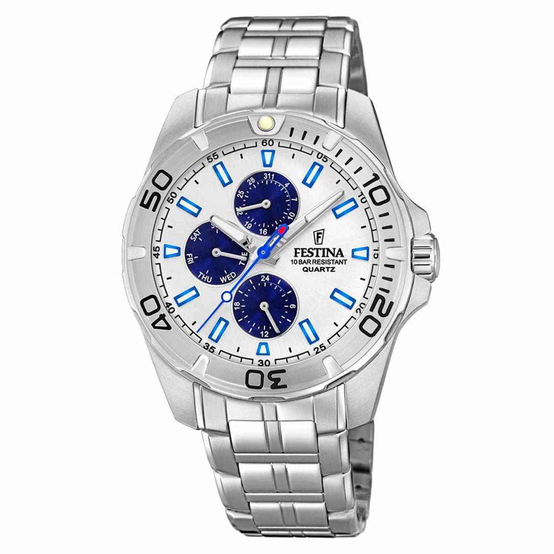 Festina F20445/1 Men's White Dial Multi-Function Wristwatch - H S Johnson