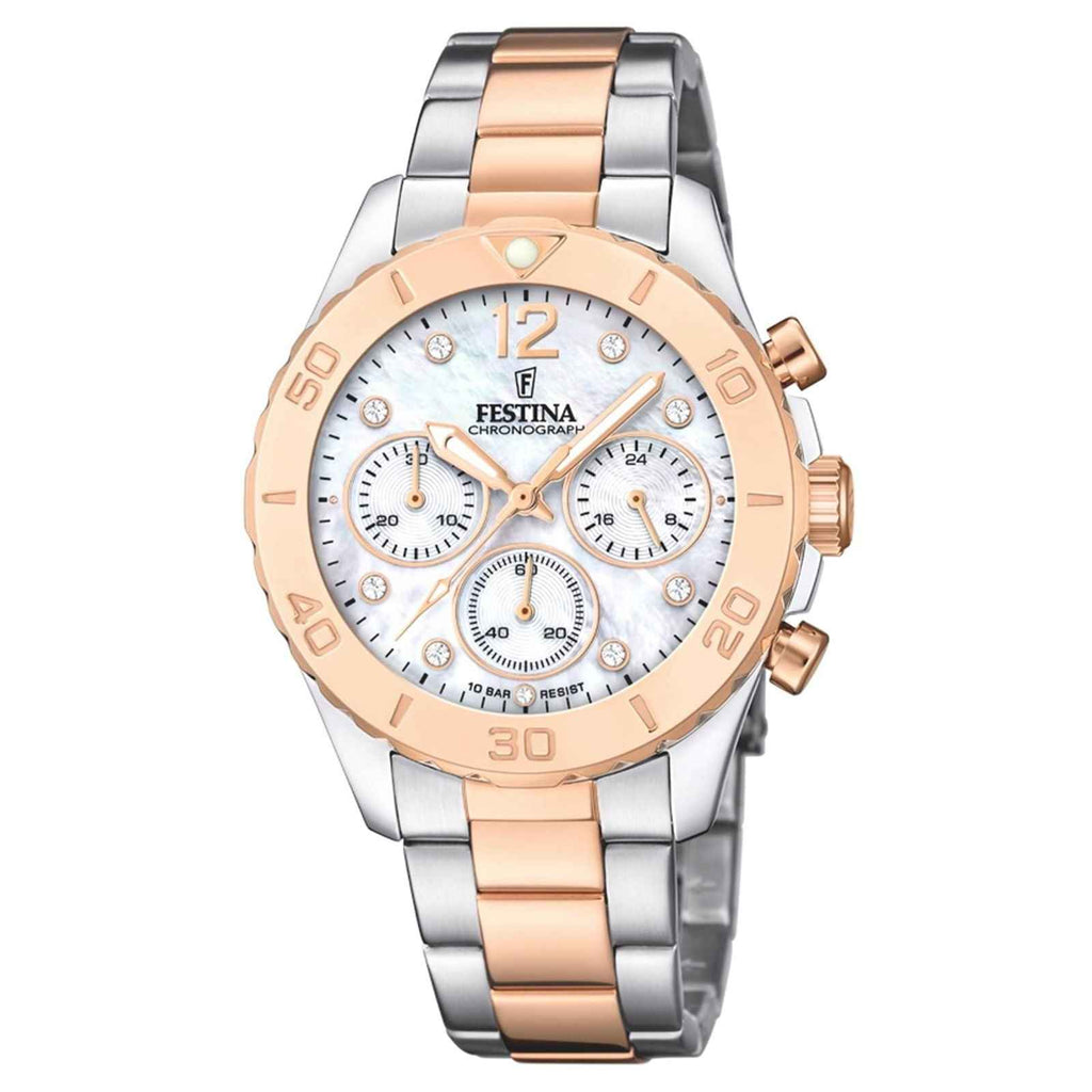 Festina F20605/1 Women's Chronograph Two Tone Steel Bracelet Watch
