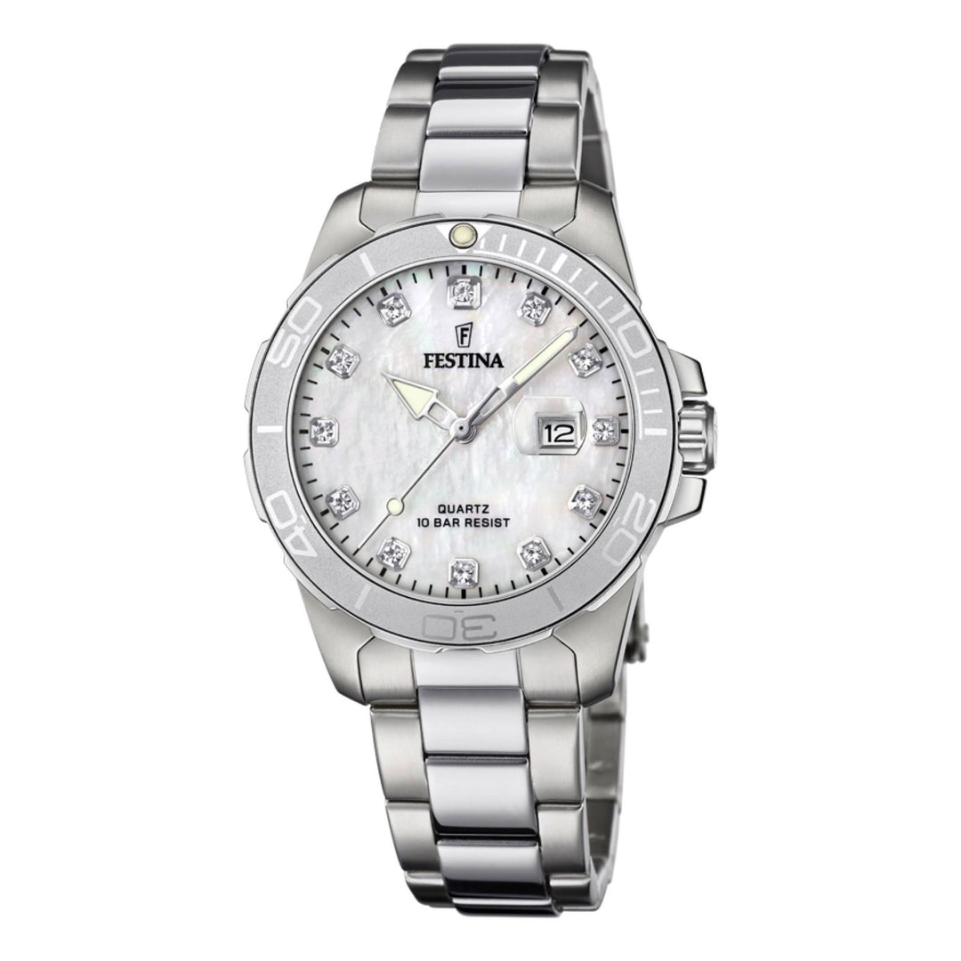 Festina F20503/1 Women's Mother Of Pearl Dial Silver Tone Wristwatch - H S Johnson