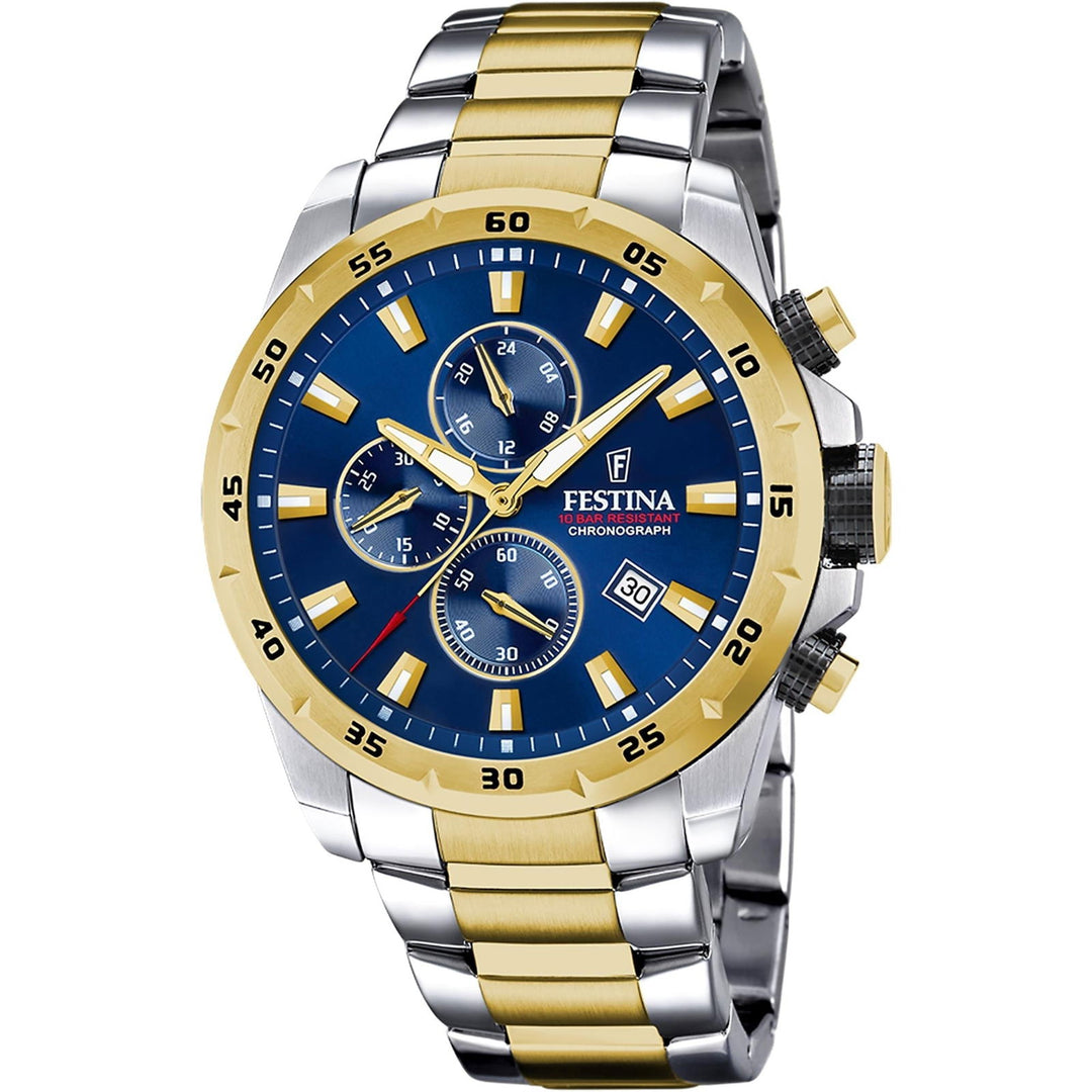 Festina F20562/2 Men's Blue Dial Two Tone Steel Bracelet Wristwatch - H S Johnson