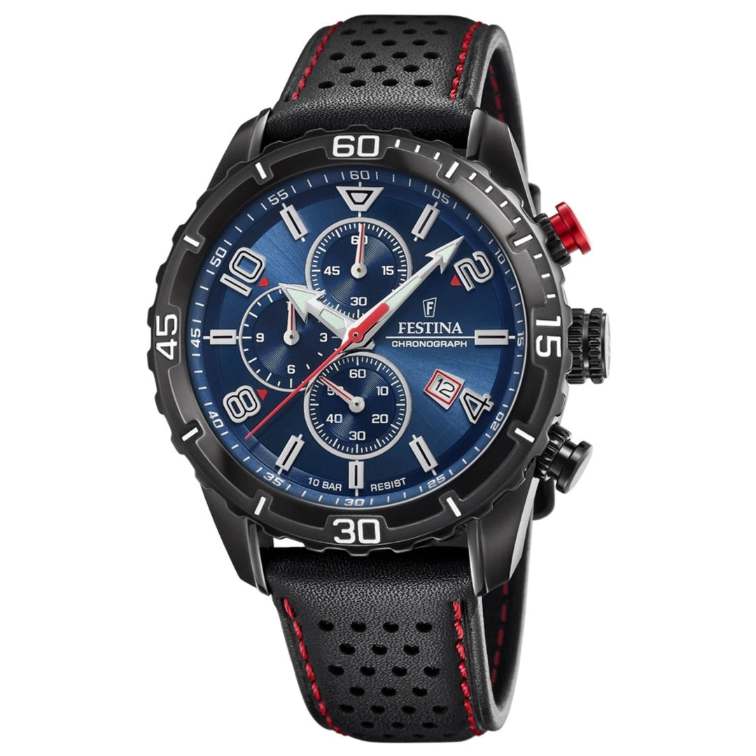 Festina F20519/2 Men's Chronograph Blue Dial Black Leather Strap Wristwatch - H S Johnson